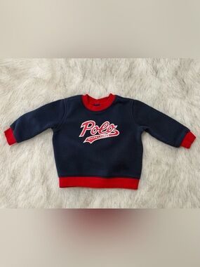 Ralph Lauren Navy & Red Polo Logo Crew Sweatshirt - 6 months